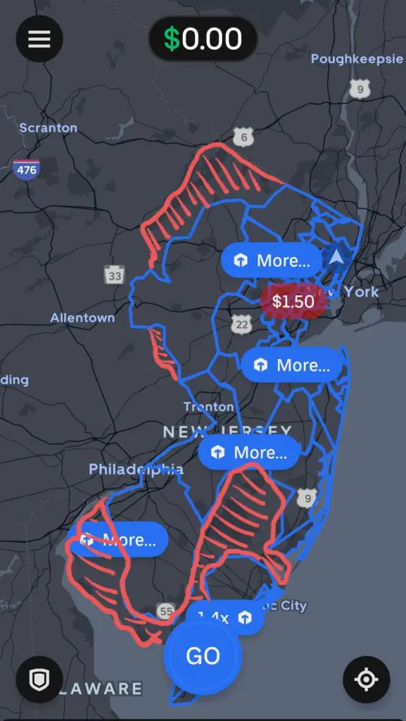 Uber Eats new jersey map with marked dead zones