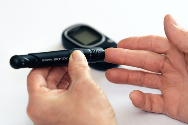 fingerstick to check blood sugar or glucose levels